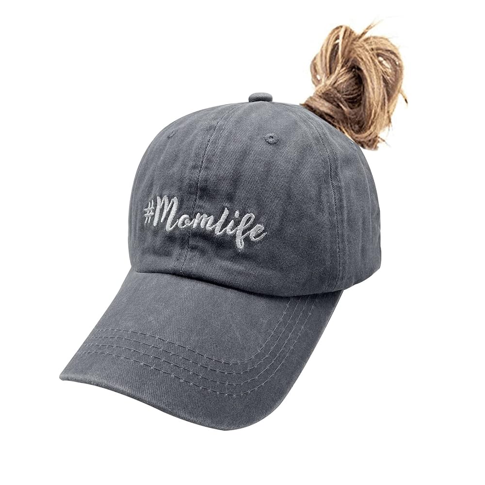 Waldeal Women's Embroidered Adjustable Mom Life Ponytail Cap